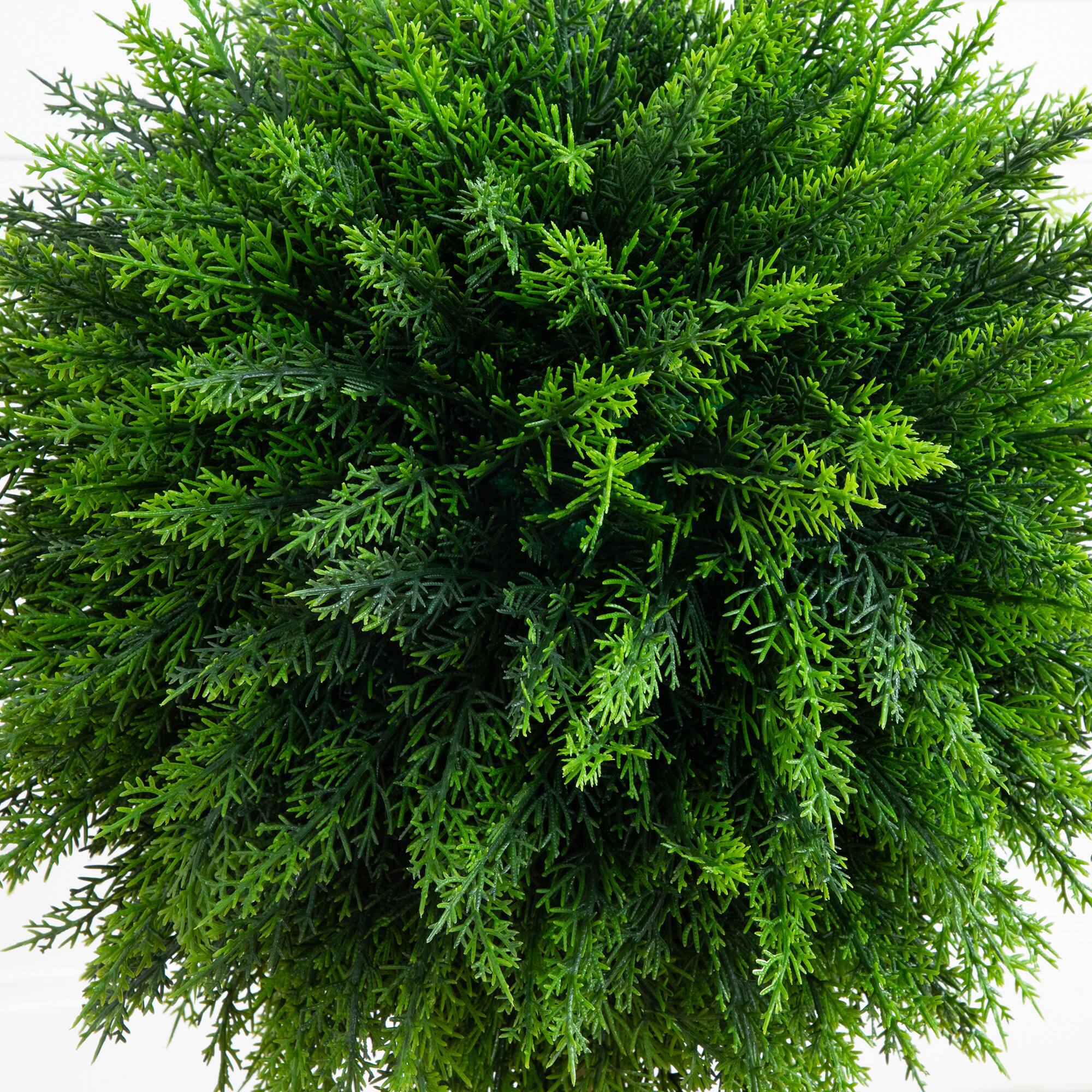 2.5ft. UV-Resistant Artificial Cedar Ball Topiary Tree in White Decorative Planter